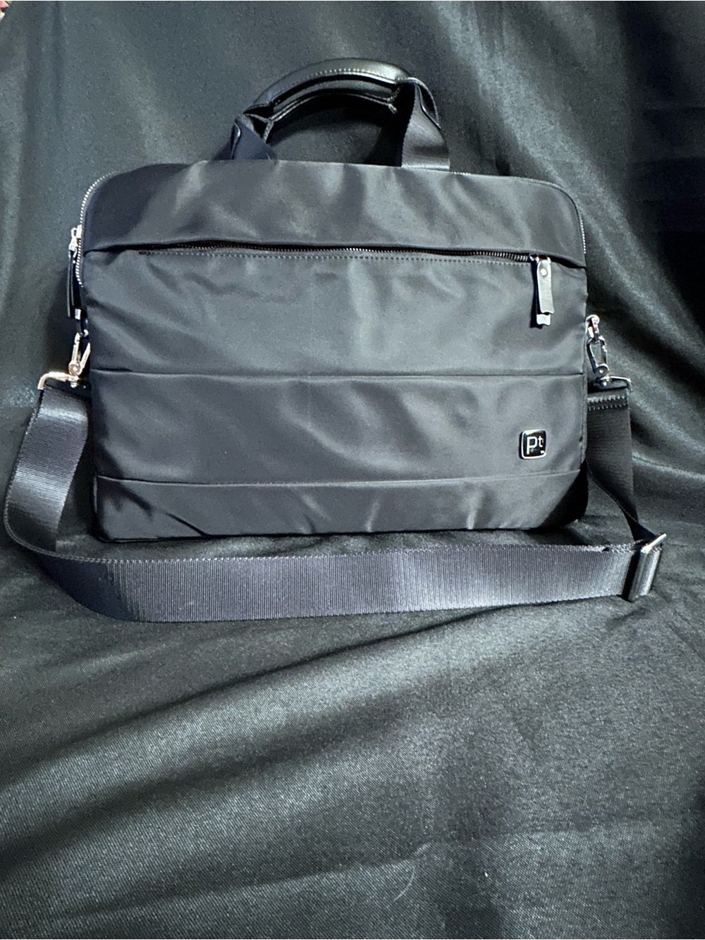 Platinum Brand Black & Red Nylon Laptop Briefcase Bag with Detachable Strap